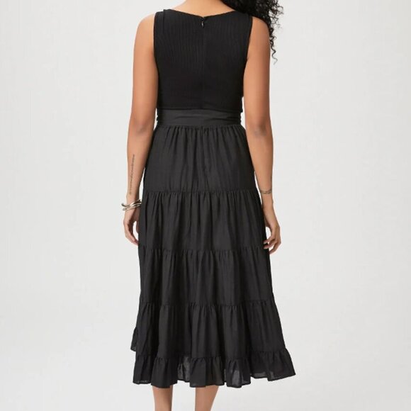 Paige Samosa Dress Midi Tiered Soft Ribbed Knit Black - Picture 2 of 16